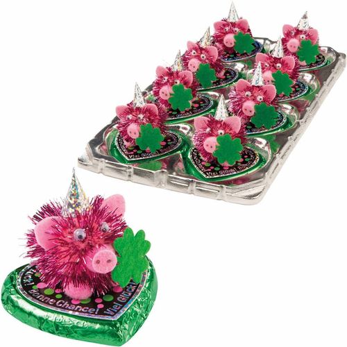 Maialino portafortuna su pralina a cuore