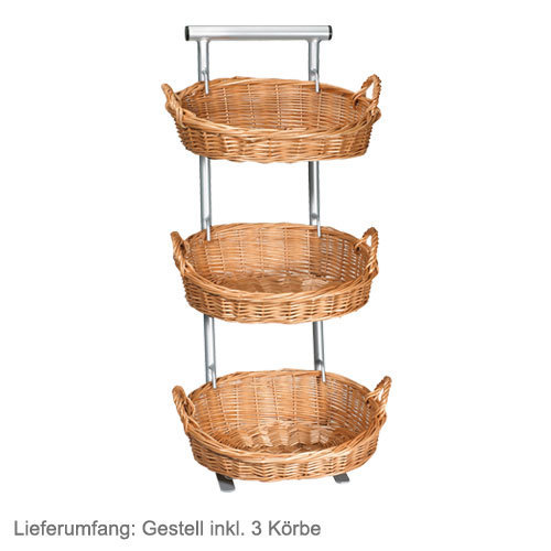 Etagère con cesti, ovale, 3 ripiani